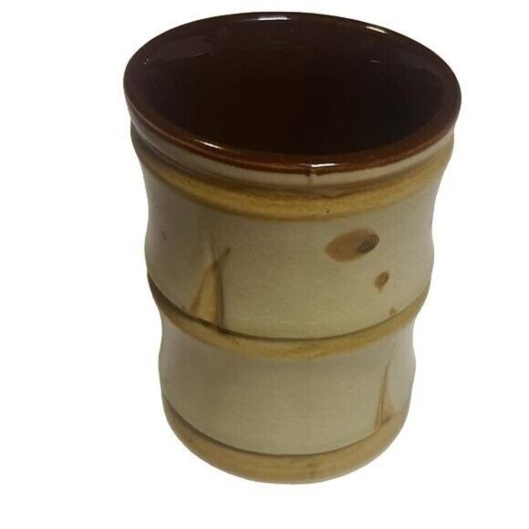 BALDELLI MCM Glazed Art Pottery Bamboo Coffee Mug Tea Cup Chartreuse Green Vtg - Picture 3 of 6